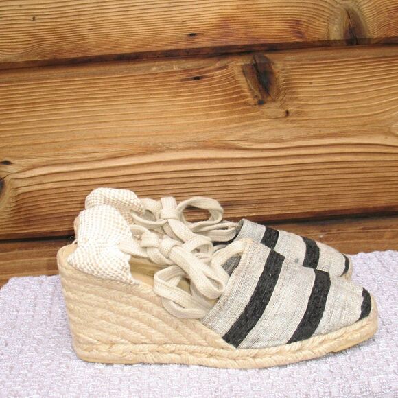 Vintage 90's Wedge Ankle Wrap Espadrille Wedges - Picture 1 of 9
